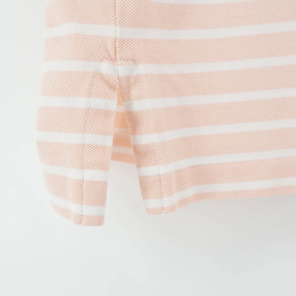 Ralph Lauren Polo Shirt Mens Medium Pink White Striped Knit Oxford Short Sleeve